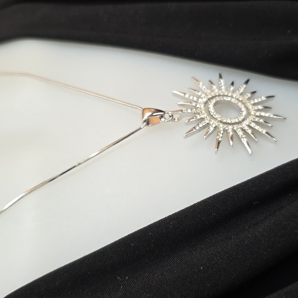 Silver Celestial Sunburst CZ Pendant Necklace - Picture 4 of 10